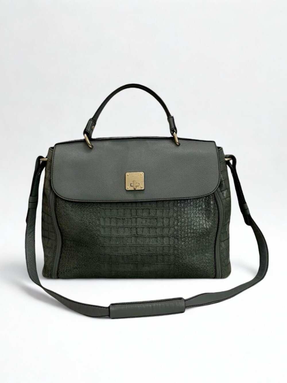 MCM Mocha Luxe Handbag 2010 Vintage Croco Leather Satchel Bag Rare Khaki Gray